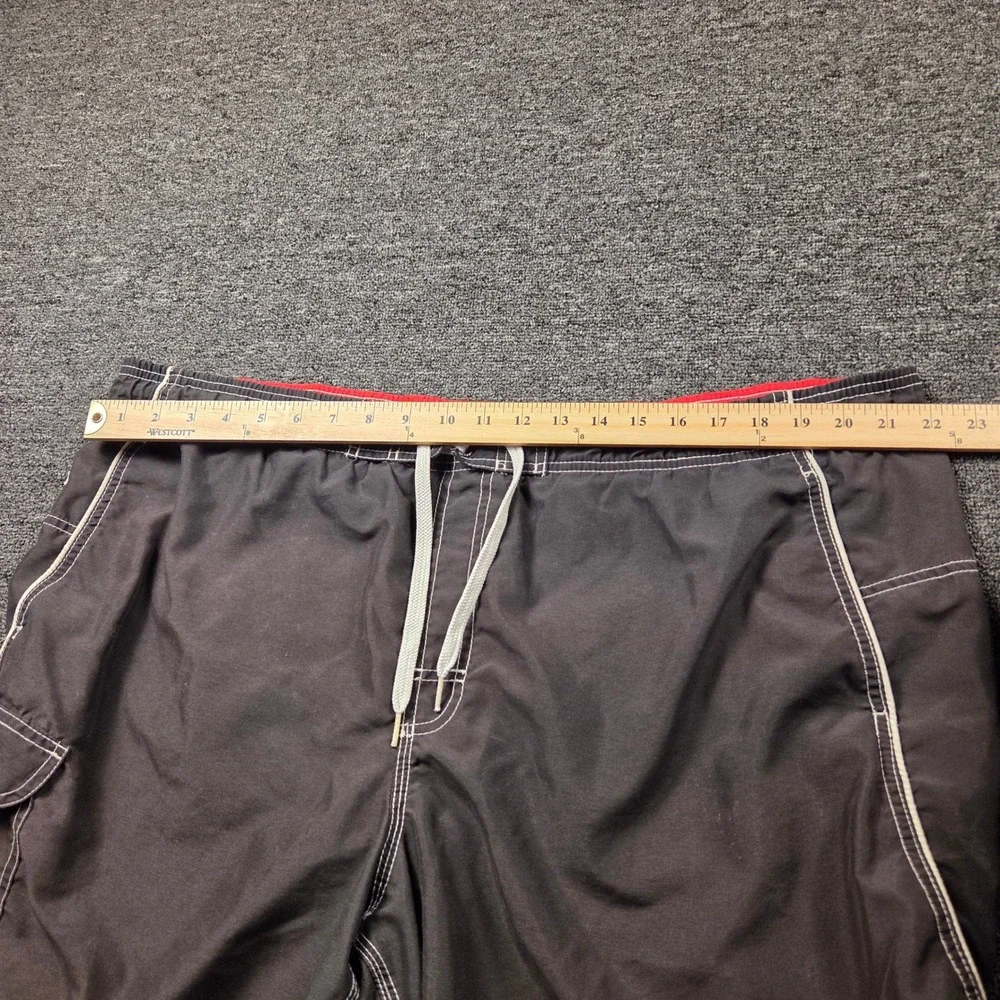 Speedo‎ Swim Trunks Mens XL Black Red Cargo Pocket Mesh Lined Athletic Beachwear